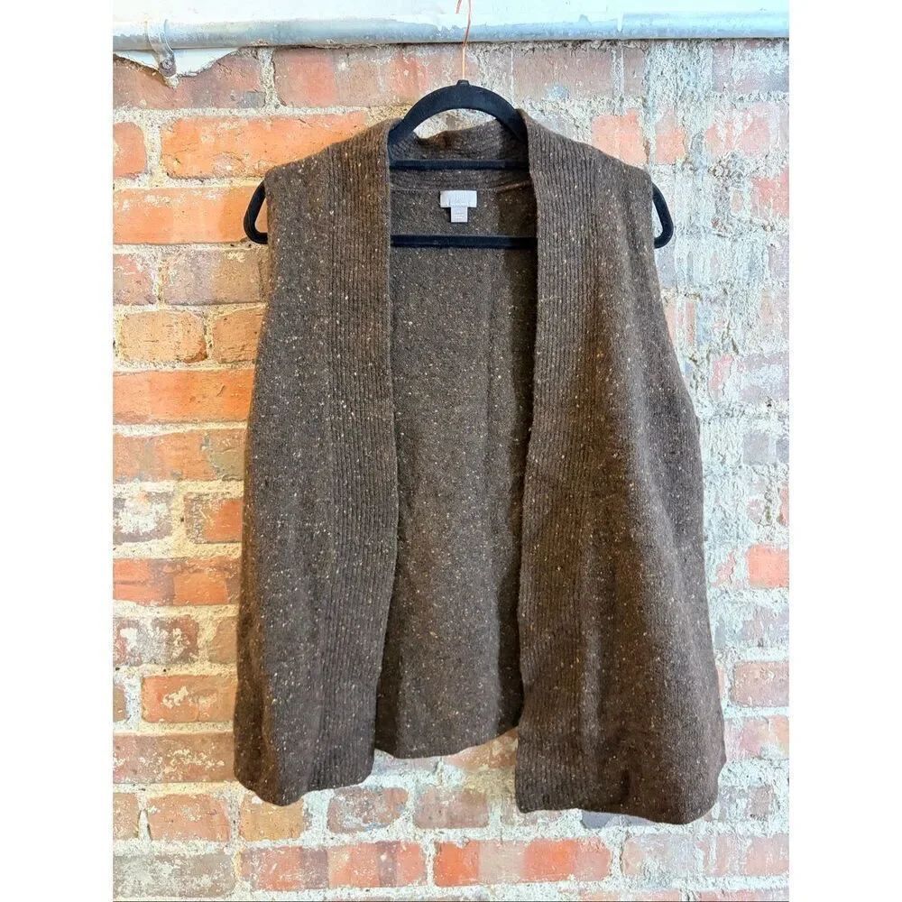 J.JILL • Brown Speckle Italian Yarn Wool/Cashmere Blend Open Wrap Vest • Ladies